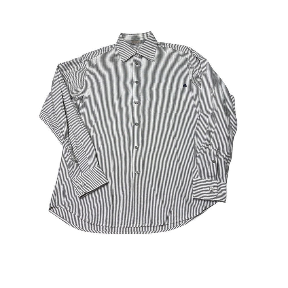 Zegna Sport Mens Grey‎ White Striped Long Sleeve Button Down Shirt Size M Cotton